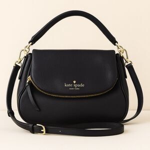 Kate Spade Jackson Medium Flap Black Pebbled Leather Crossbody Bag 10 x 3.5 x 7"